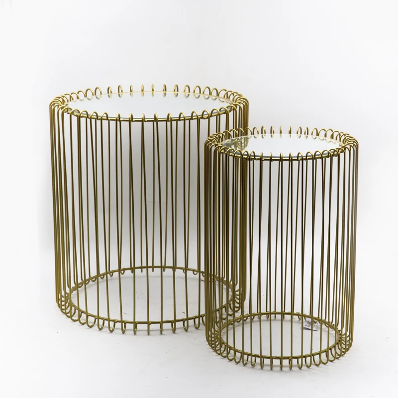 Manufacture Various Set Of 2 Gold Wire Side Mirror Round Tables Luxury Bed Glasses