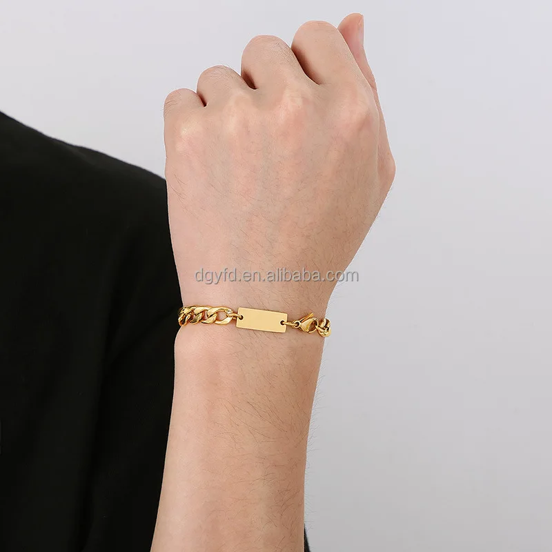 Stainless Steel Engraved Cable Chain Bracelet