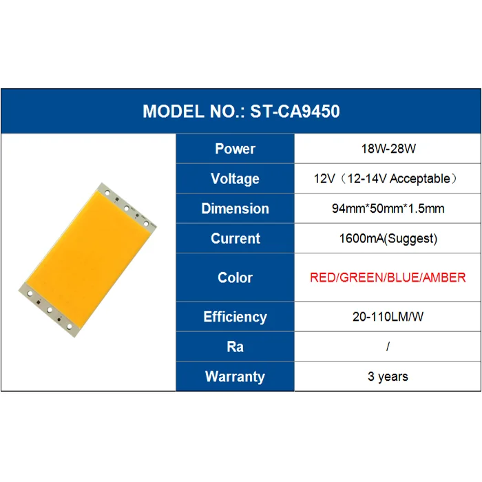 Customized chip led cob 12v panel warm white cool white red green blue amber 18-28W for fish light cars vehicle light