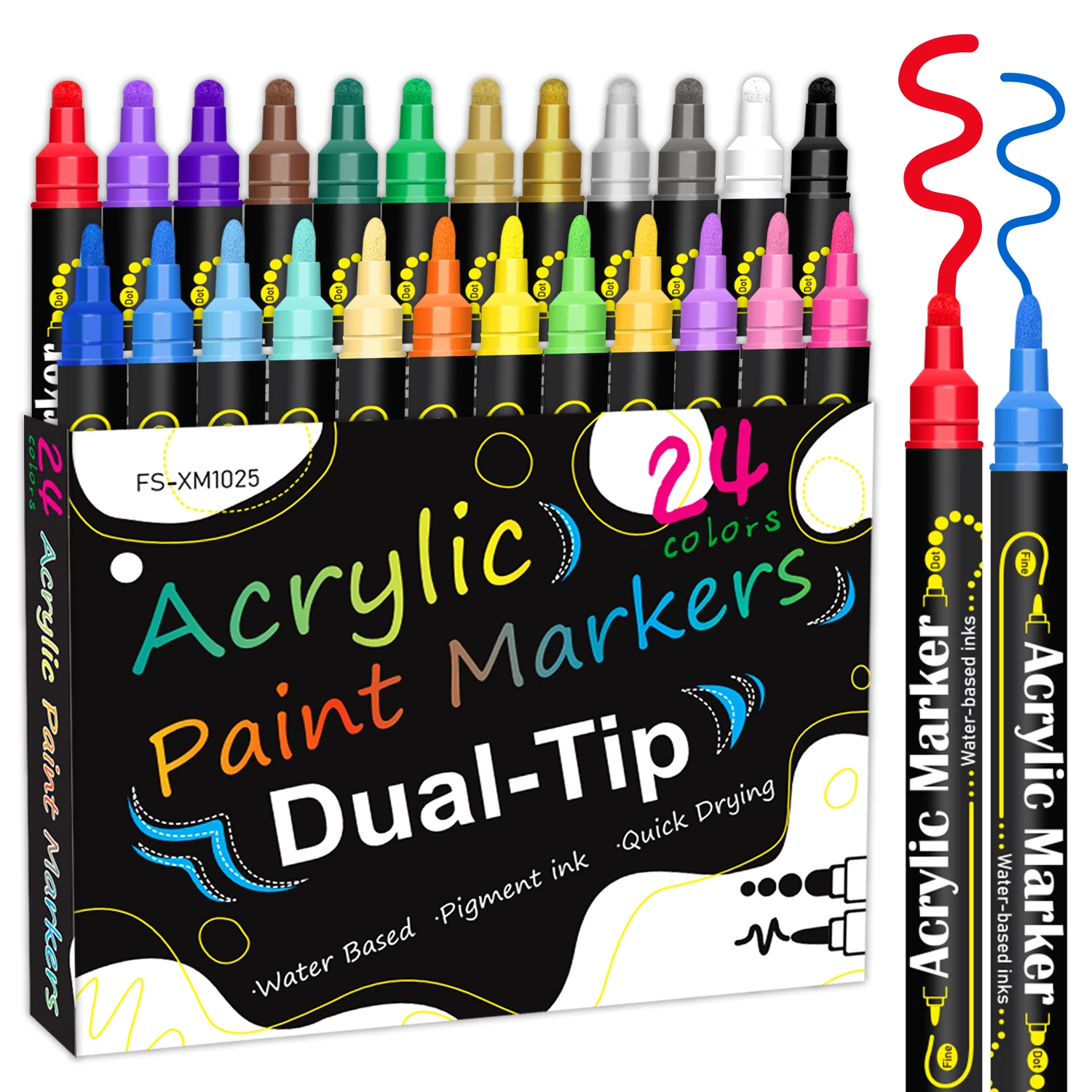 Новое поступление 24 цвета двухконтурные акриловые маркеры для рисования со средним наконечником и тонким 1 мм идеально подходит покраски керамика
