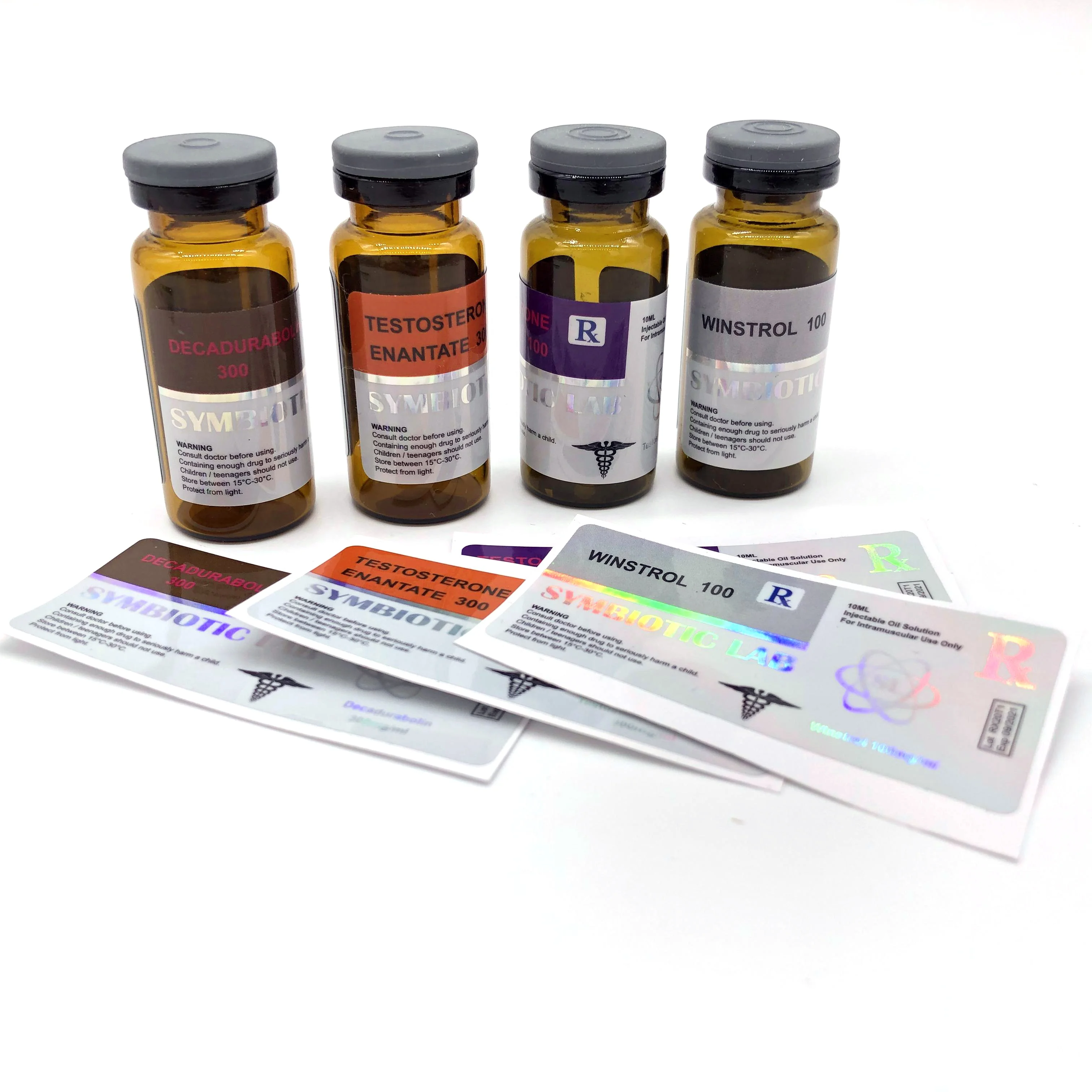 Factory price muscle man steroid bottle laser effect 10ml hologram vial label for health care