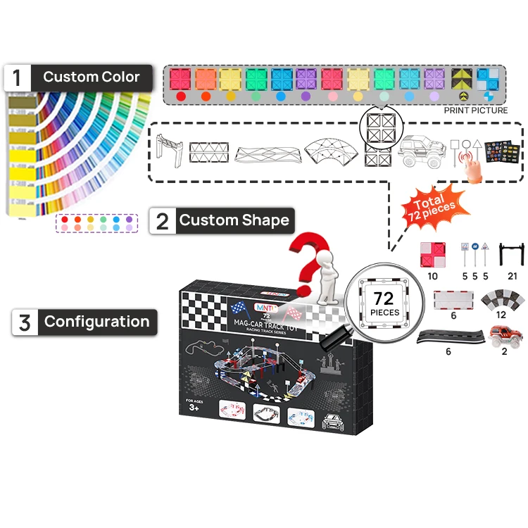 MNTL New 72pcs car race track creative kids magnet toys building magnetic tiles educational toy with ASTM, CPSC, CE, EN71