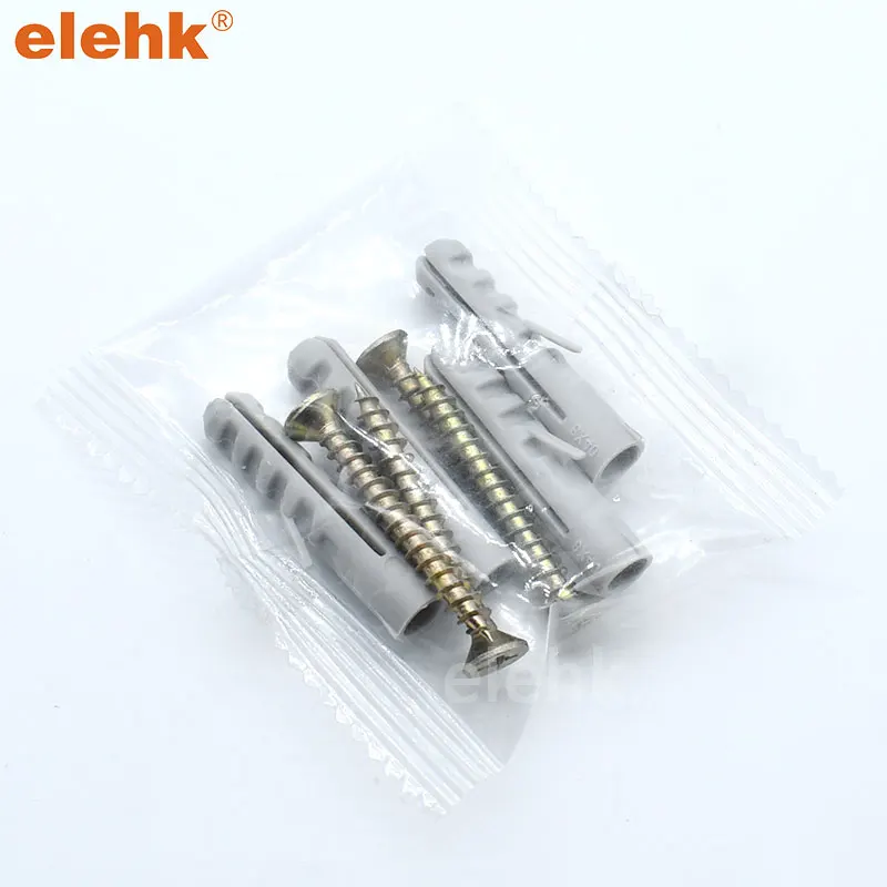Elehk Factory Wholesale M5 M6 M7 M8 M10 Plastic wall plug PE PA plastic Anchor and screws Kit with 4pcs in opp bag