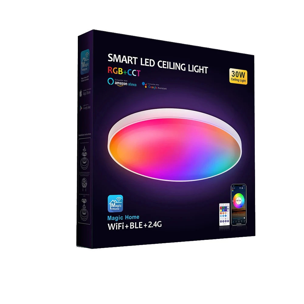 12' Smart LED Ceiling Lamp 30W 120V WIFI RGB&CCT Adjustable Intelligent light Compatible With Voice Control Alexa Google home