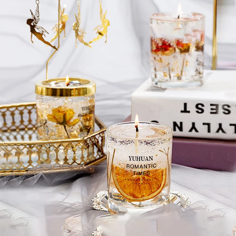 Hot Sale Christmas Gift Real Flower Jelly Wax Essential Oil Scented Candles Smokeless Fragrance Soothing Fragrance Gel Candle