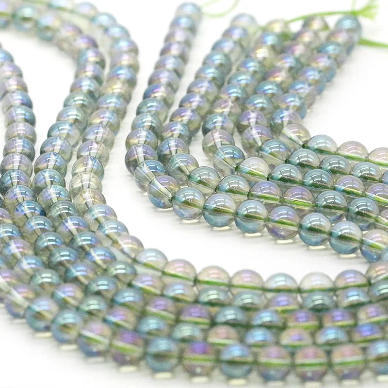 2024 hot sale Electroplated glass beads blue yellow green lampwork glass beads trendy jewelry crackle glass beads