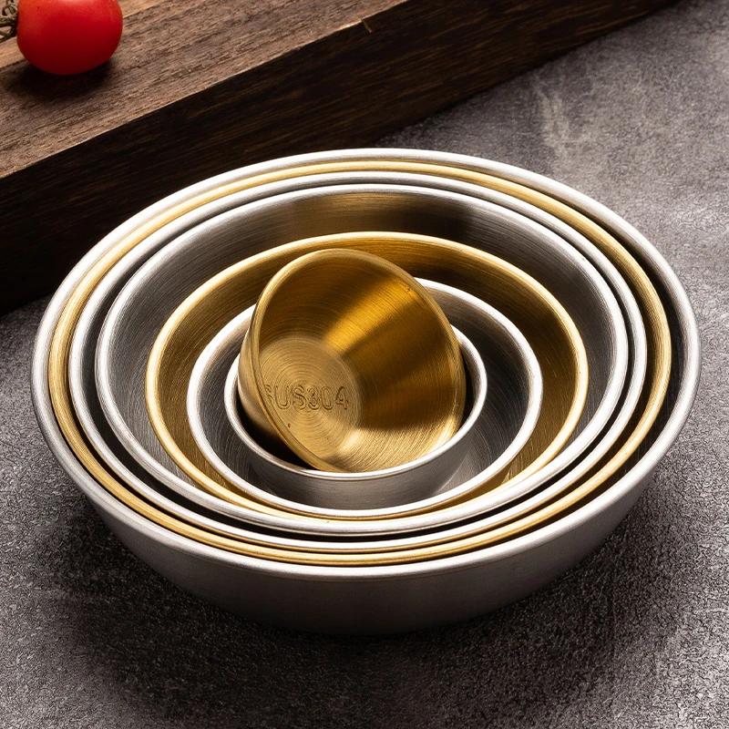 Korean style stainless steel salad bowl gold and silver dip serving bowl unbreakable snack and dip clip bowl for souces