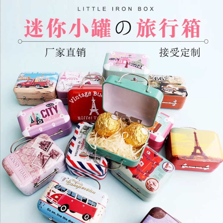 Custom Mini Traveling Shape Tin Box With Handle For Christmas Gift