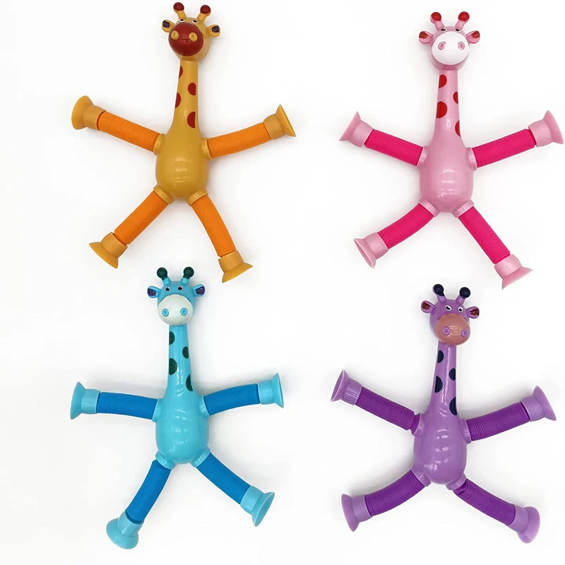 Pop Tube Fidget Toy Giraffe Tube Telescopic Suction Cup Telescopic Pipe Educational Cartoon Puzzle Parent Child Interactive