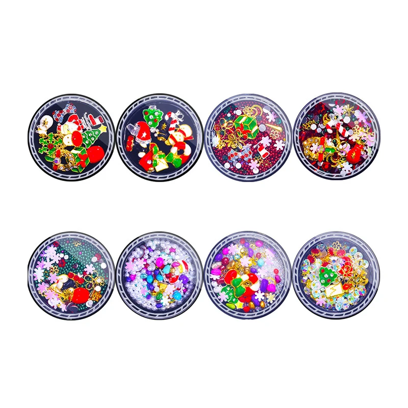 Christmas Manicure Ornaments Sa nta Cl aus Snowflake Gift Alloy Rivet Pearl Mixed Nail Diamond