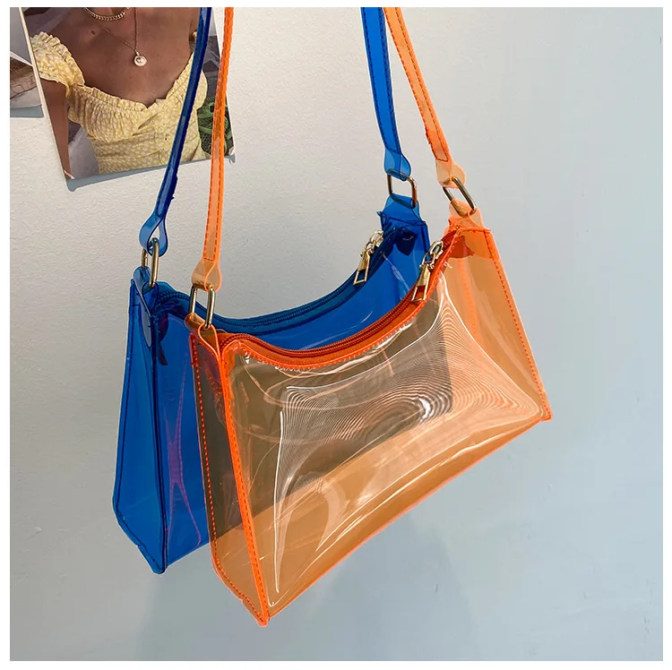 Custom Women Fashion Translucent Plastic Handbag Waterproof Transparent Tote Beach Bags Neon Pvc Shopping Bag