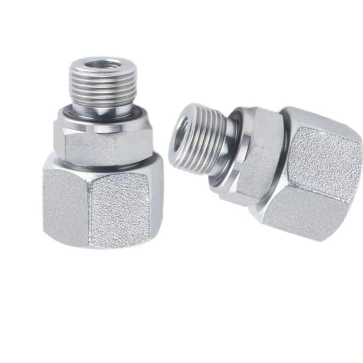 Carbon Steel Threaded Galvanized Hydraulic Pipe Fittings Adapters Connector Joint Male ORB(O-ring Boss)To Female JIC Straight