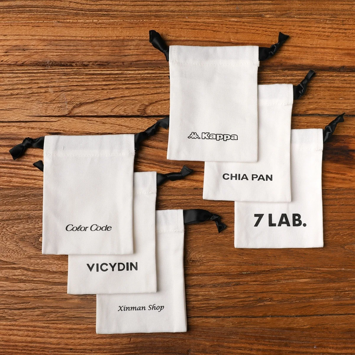 Personalized black canvas cotton packaging drawstring bag double grosgrain satin ribbon jewelry natural pouch