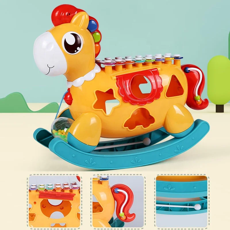 5 in 1 rocking horse shape eight tones baby knock organ piano toy musical instrument for kids xylophone music toys shapes sorter