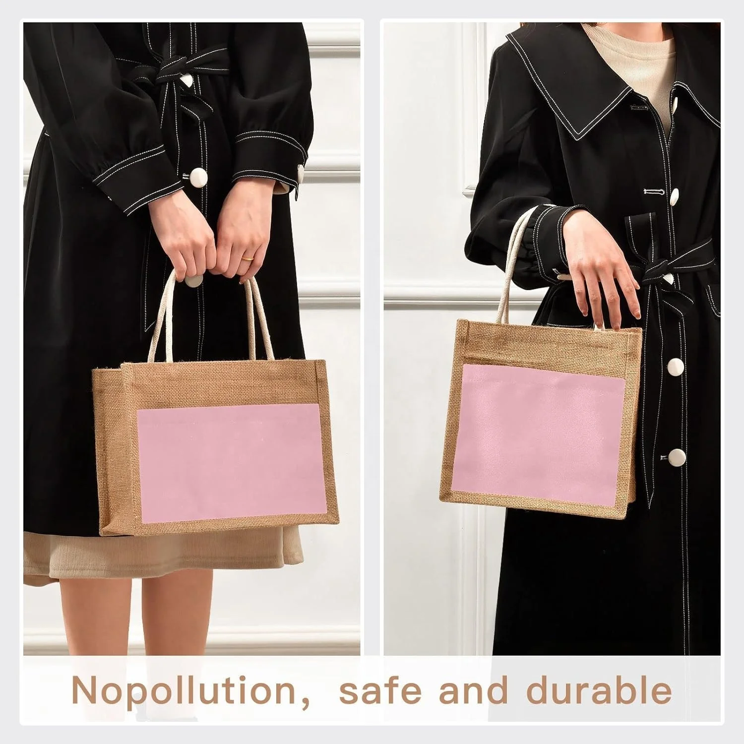 Reusable Grocery Shopping Burlap Beach Bag Pink Jute Tote Bag With Handle for Wedding Party Gift