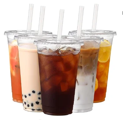 AOZITA [100 Sets] 16 oz Clear Plastic Cups With Lids and Straws, Disposable Cups With Lids for Iced Coffee, Smoothie, Milkshake