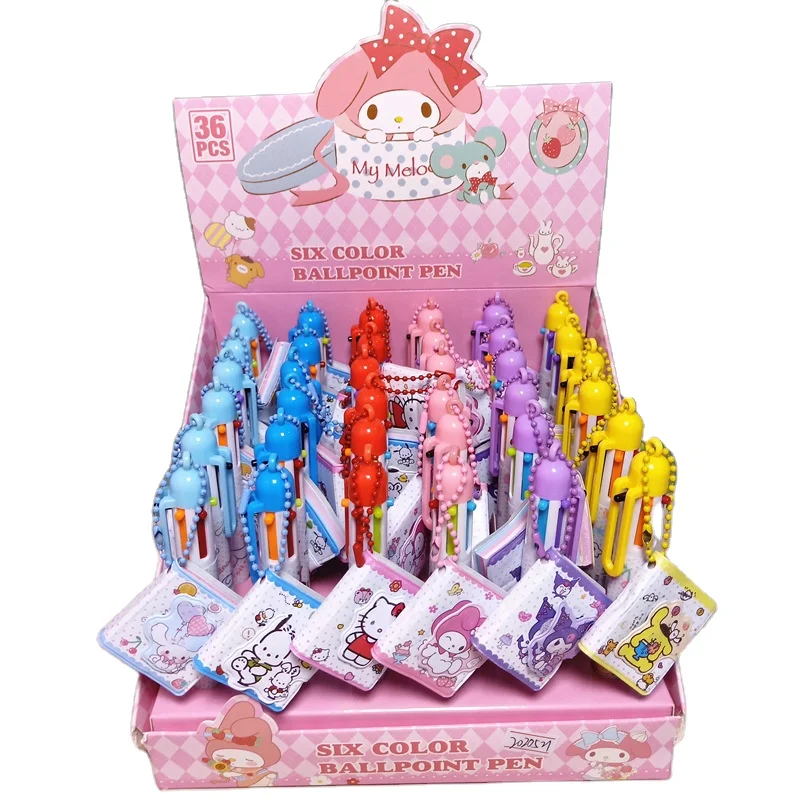 (Wholesale) 36pcs/box Stationery Kuromi Melody KT 6 colors ball point Pen with mini notebook For Students