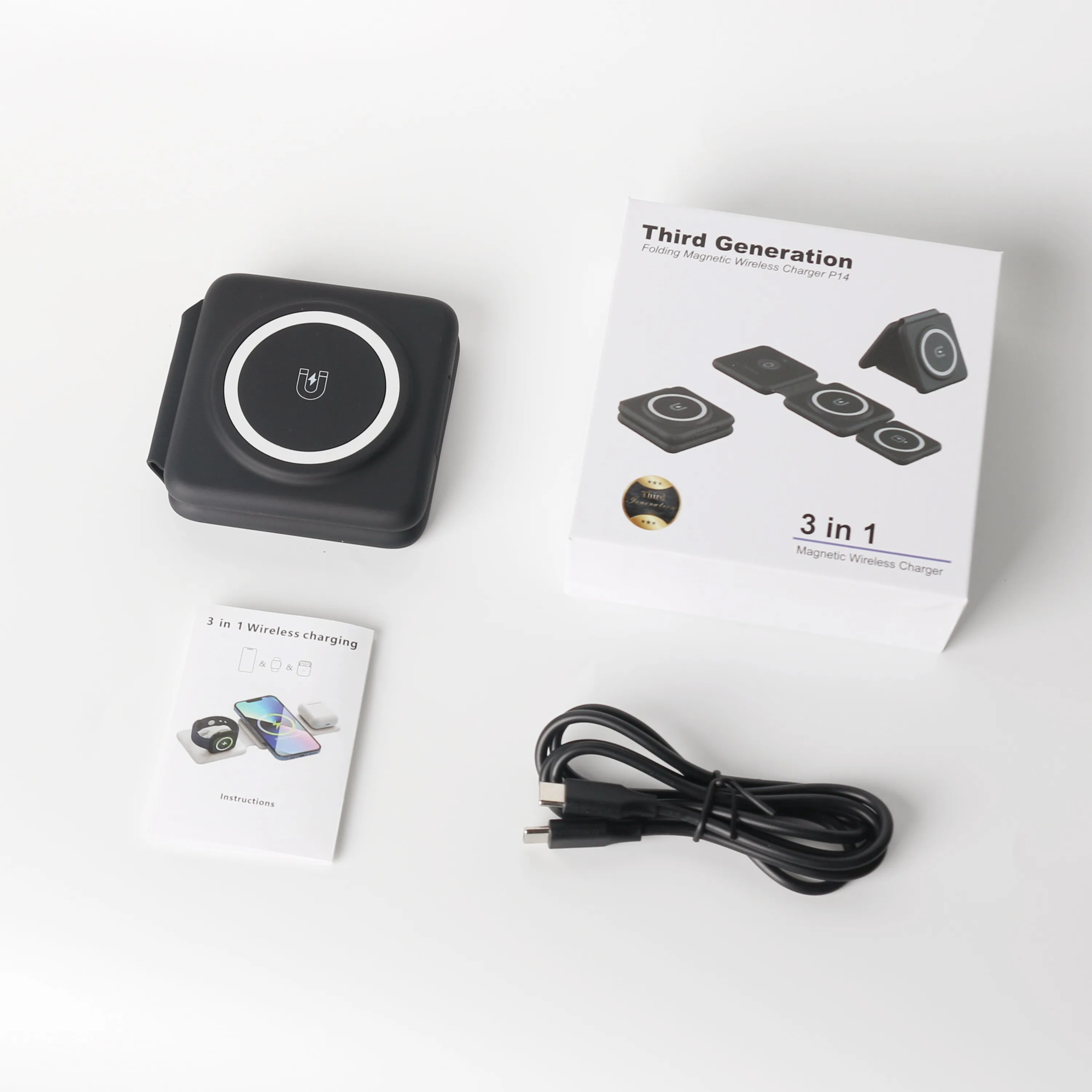 Hot Selling Magnetic 3 In 1 Foldable Wireless Charger,15w Fast Wireless Charging Stand Station Qi Portable Wireless Charger