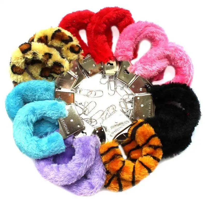 Sexy soft fluffy stainless steel wrist handcuff sex gift toys love sexy cuff high quality toy cheap fuzzy handcuffs for couples