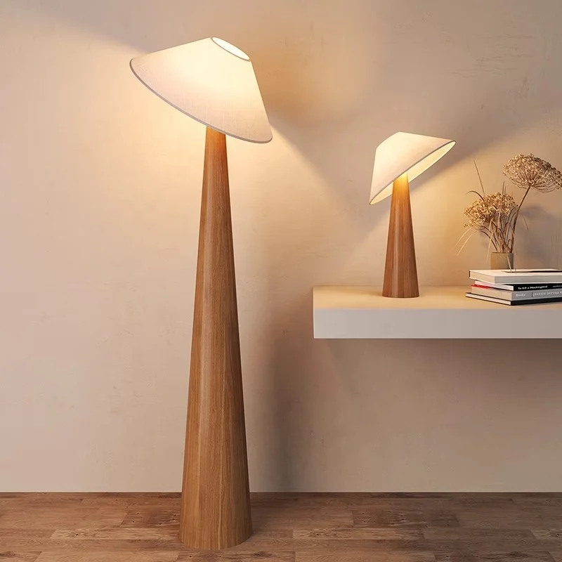 Japanese Style Retro Wabi-Sabi Fabric Floor Lamp Creative LED Living Room Designer Wooden Stand Floor light