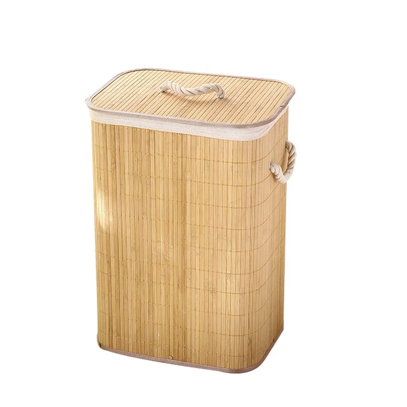 New Minimalist Handmade Woven Bamboo Storage Bucket woven foldable Dirty Clothes laundry Storage Basket with lid For Home Hotel