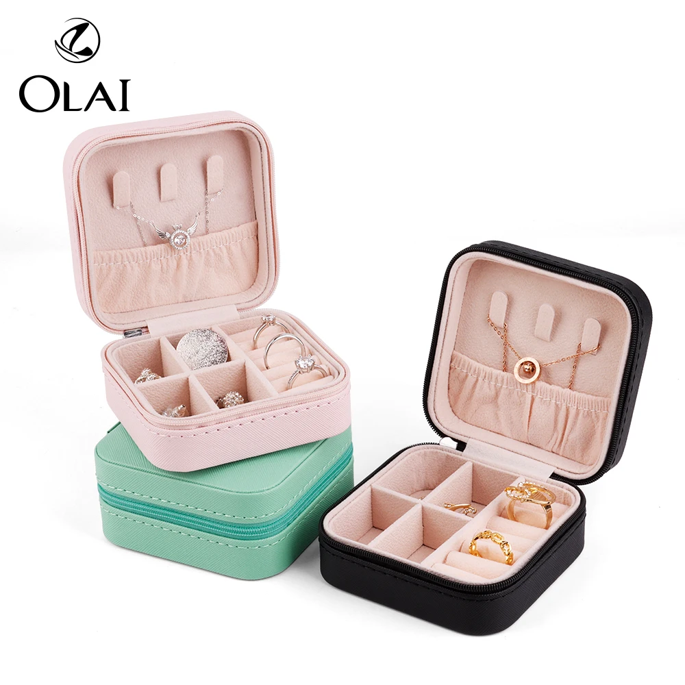 PU Leather Ring Jewelry Accessories Set Box Mini Gift Portable Jewelry Zipper Packaging Box