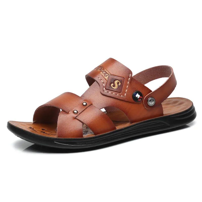 2022 new beach shoes men casual leather non-slip sandals for one shoe two wear slipper sandals