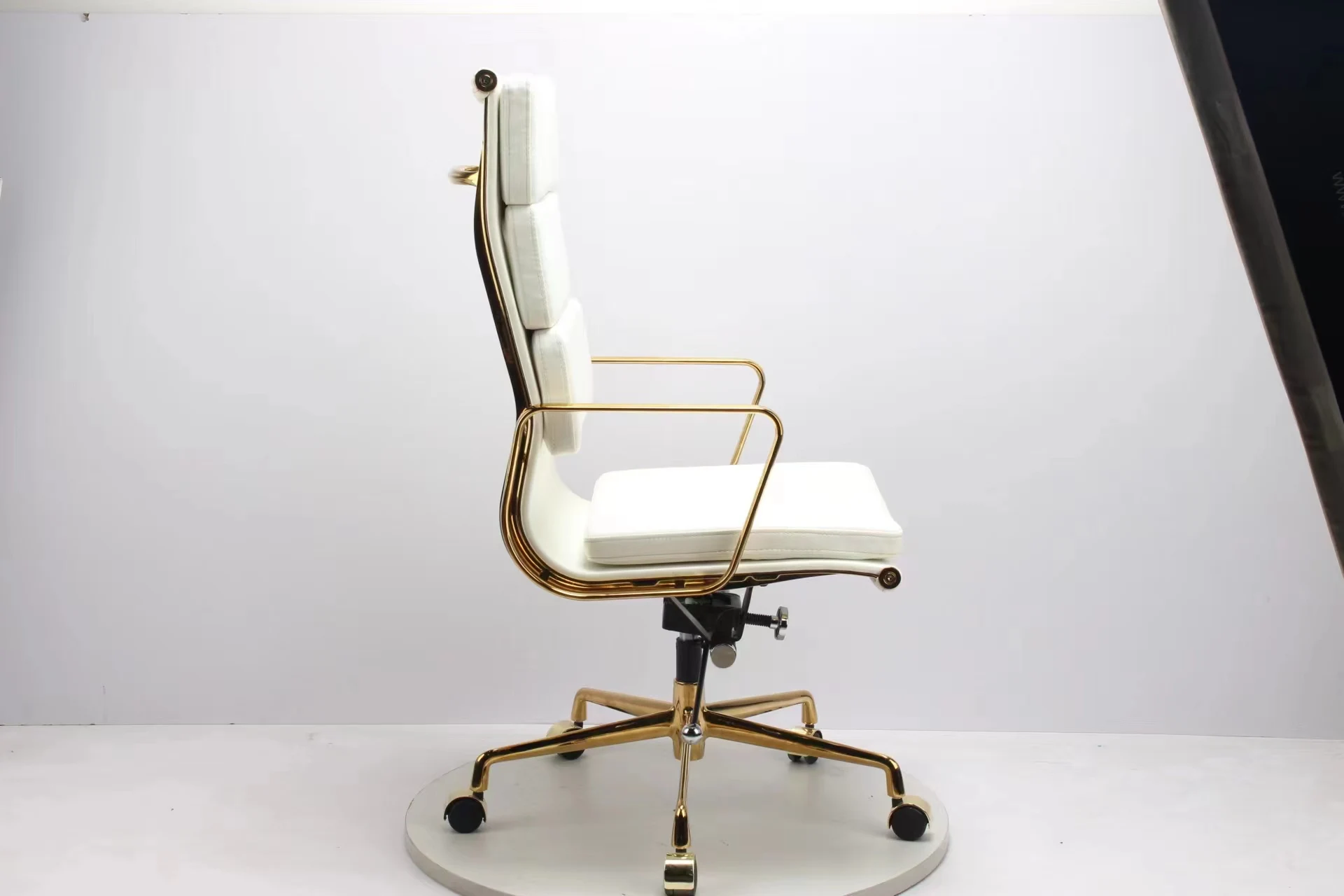 golden aluminum  leather PU  arm high back office chair