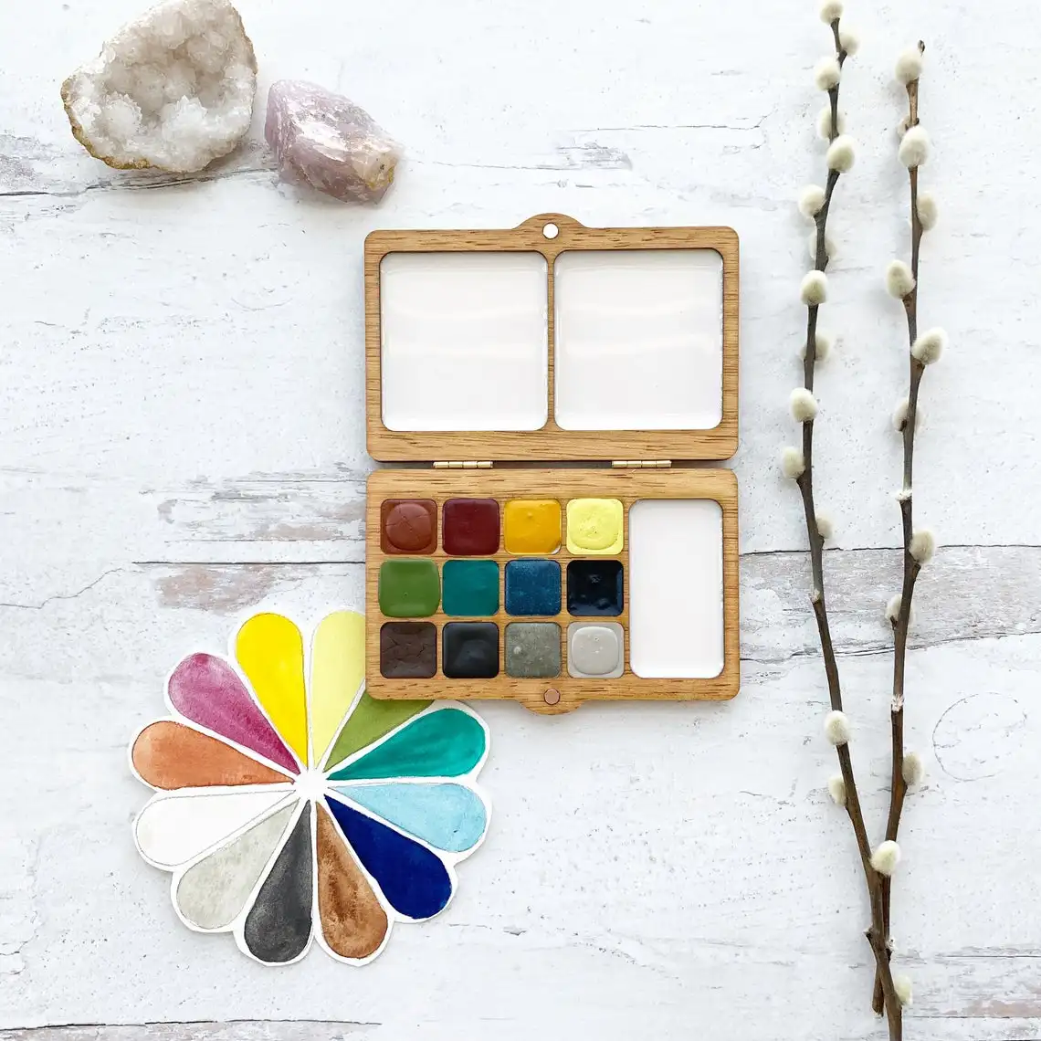 
Hot sale wooden box art watercolor half pan painting set for kids 