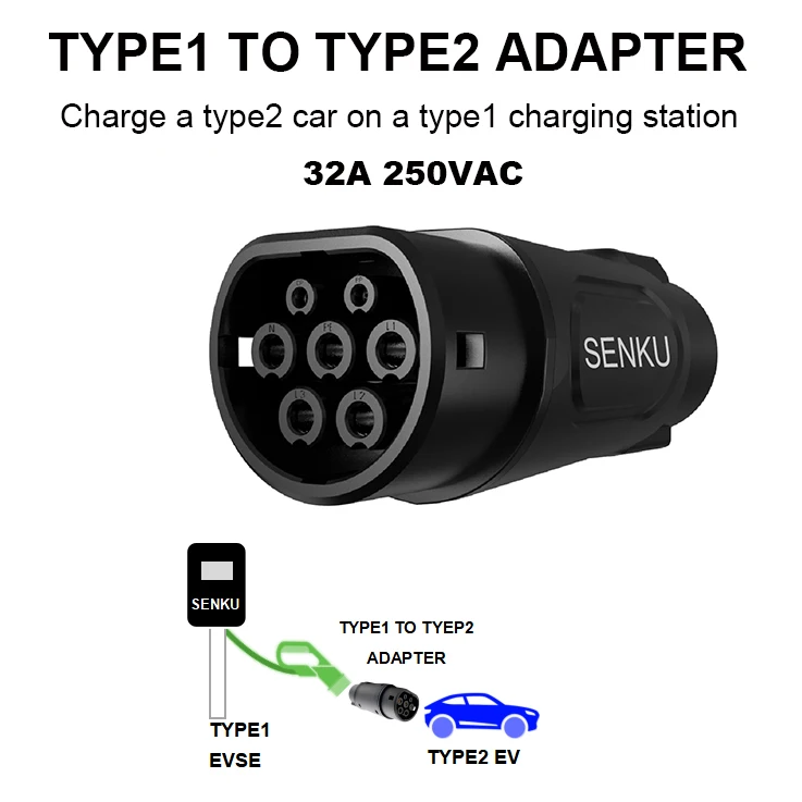 32A Type2 to Type1 Ev Charging j1772 Adapter