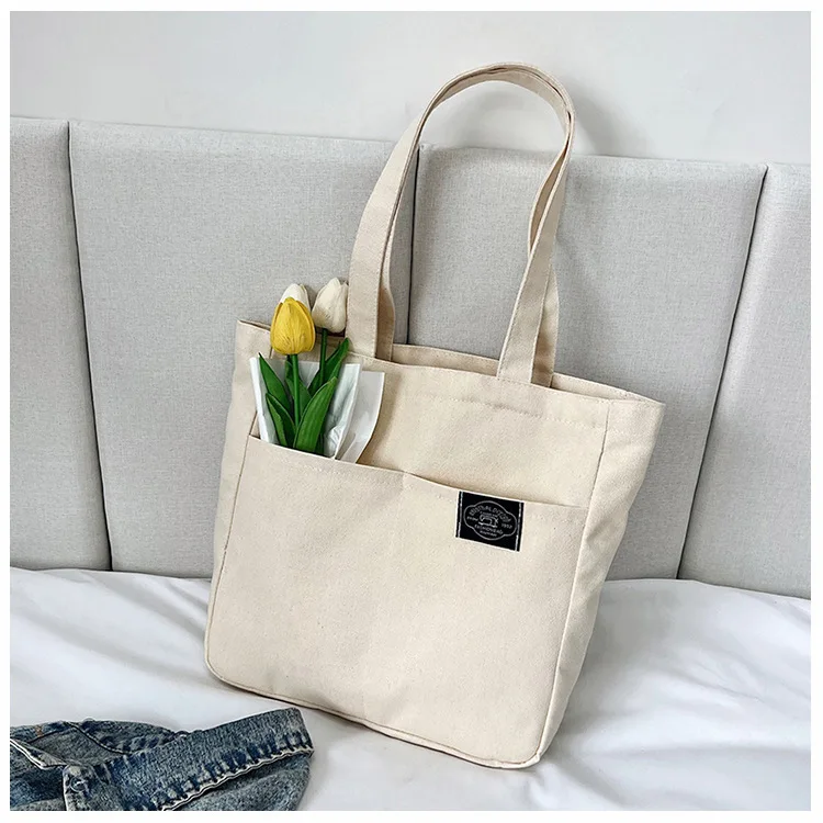 Embroidered Custom Printed Canvas Bags Heavy Duty Cotton Mini Shoulder Blank Canvas Tote Bag With Pocket And Zipper