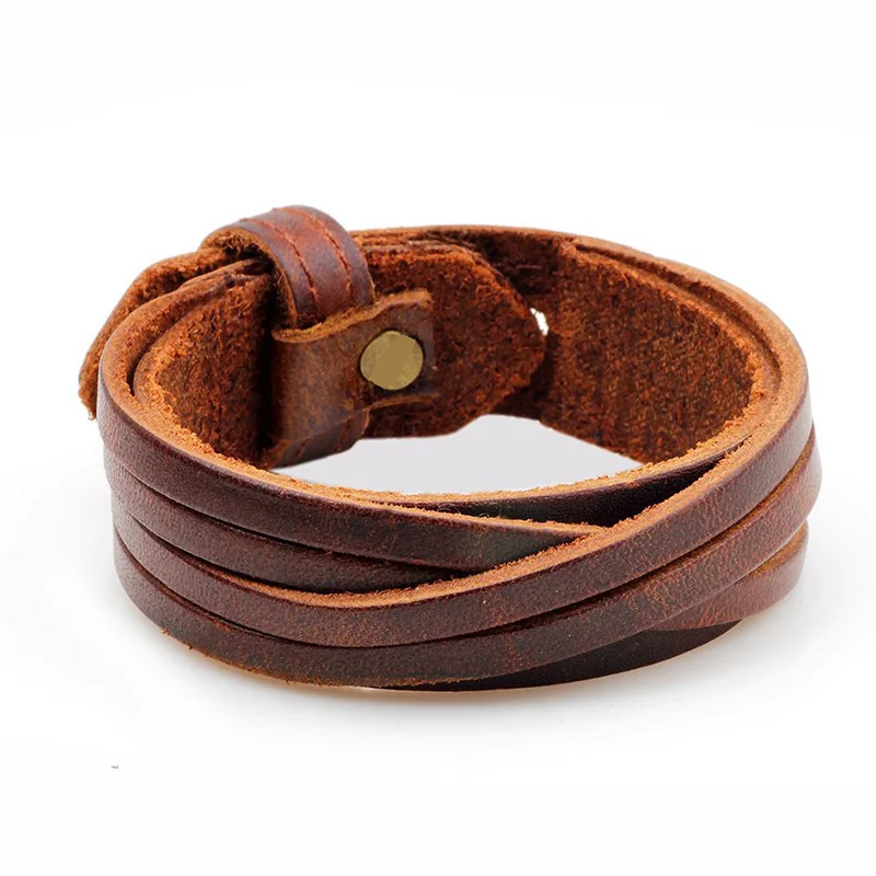 Vintage Punk Genuine Real Leather Bracelet Bangle For Men Handmade Leather Wristband Steampunk Jewelry Mens Bracelets