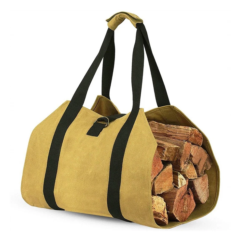 ODM OEM Factory Large Capacity Fireplace Accessories Holder Waterproof Waxed Canvas Foldable Firewood Log Carrier Tote Bag