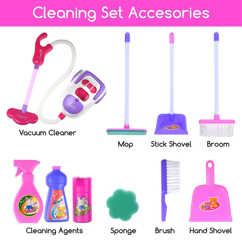 Color BOX Accepted CN;GUA Pretend Cleaning Toys, with Toy Vacuum Cleaner Interactive Fun Housekeeping Supplies Kit Mini Plastic