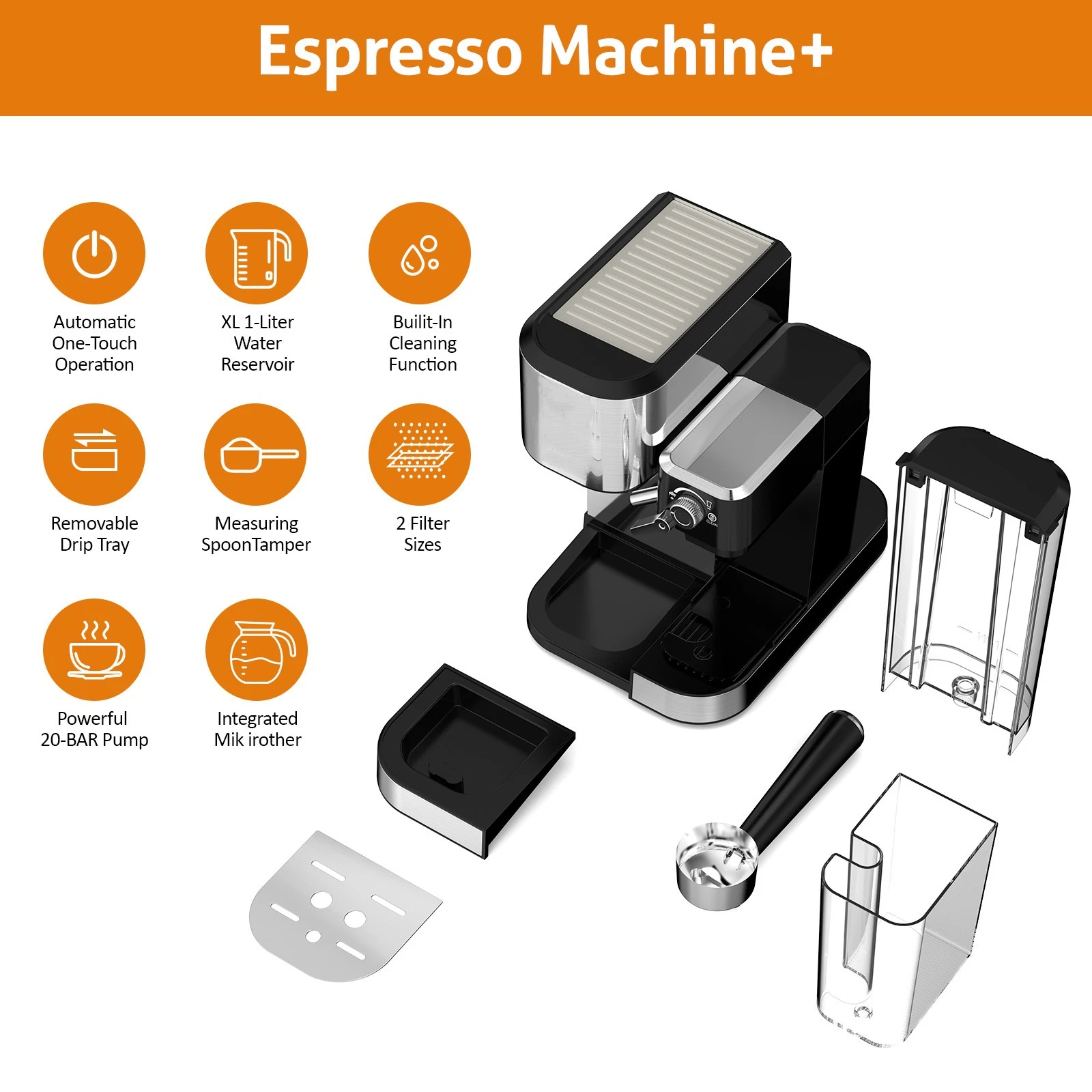 SHARDOR Industry Wholesale Stainless Steel Cappuccino Machine 20 BAR Pump Digital Display Multifunction Espresso Machine