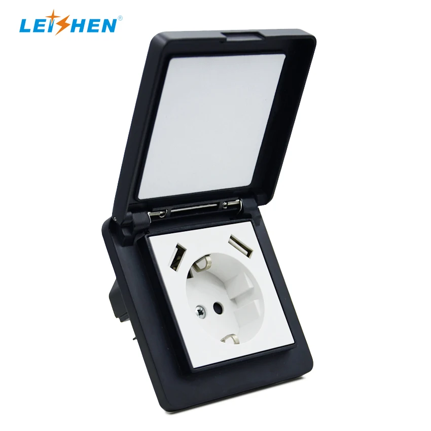 water proof Schuko Socket with system 55 Complete Set USB Charger  Connection Shutter Touch Protection Easy Installation