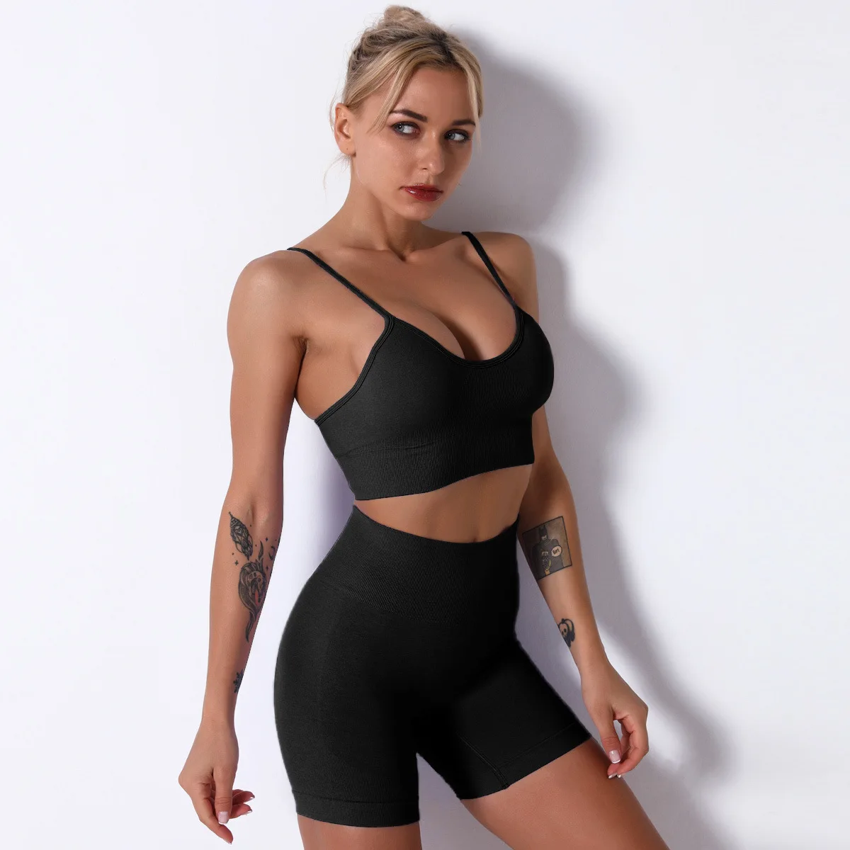 Wholesale 2 Pcs Yoga Short Fitness Clothing Wear Seamless Hemp Sport Bra Gym Sportswear Running Leggings Women Set
