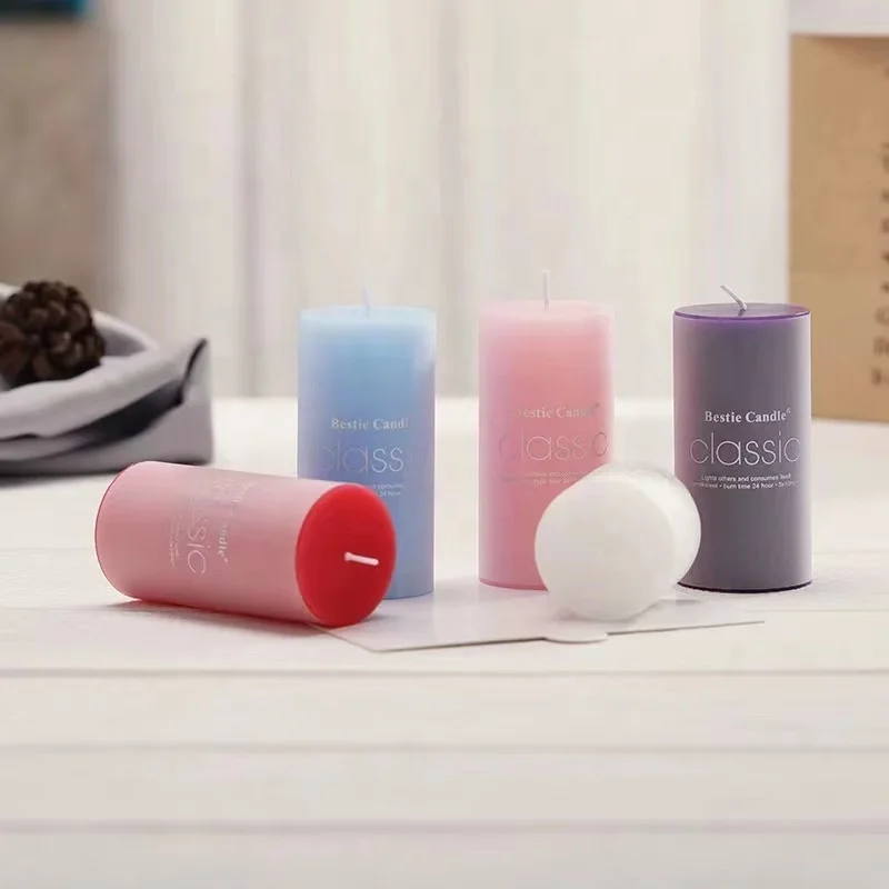 Colorful Cylindrical Wedding Hotel Party Events Decorative Art Pillar Smokeless Candle