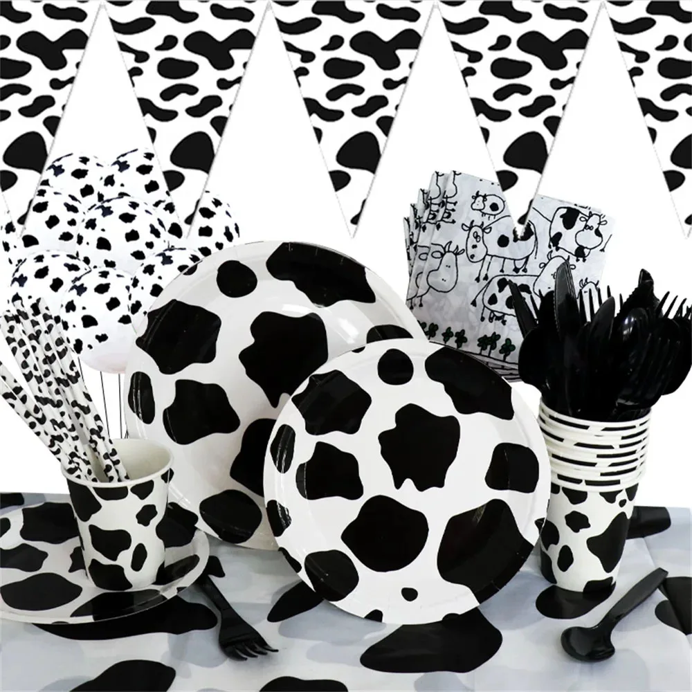 Farm Cow Theme Balloon Disposable Cup Plate Tablecloth Wedding Birthday Party Decoration Animal Cattle Baby Shower