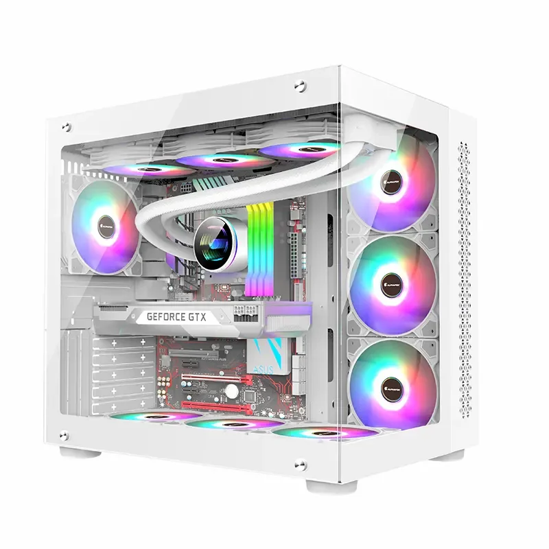 Заводской изготовленный на заказ корпус для компьютера и ПК игровые E-ATX Чехлы вышки с тремя закаленными стеклянными панелями шасси Полного обзора