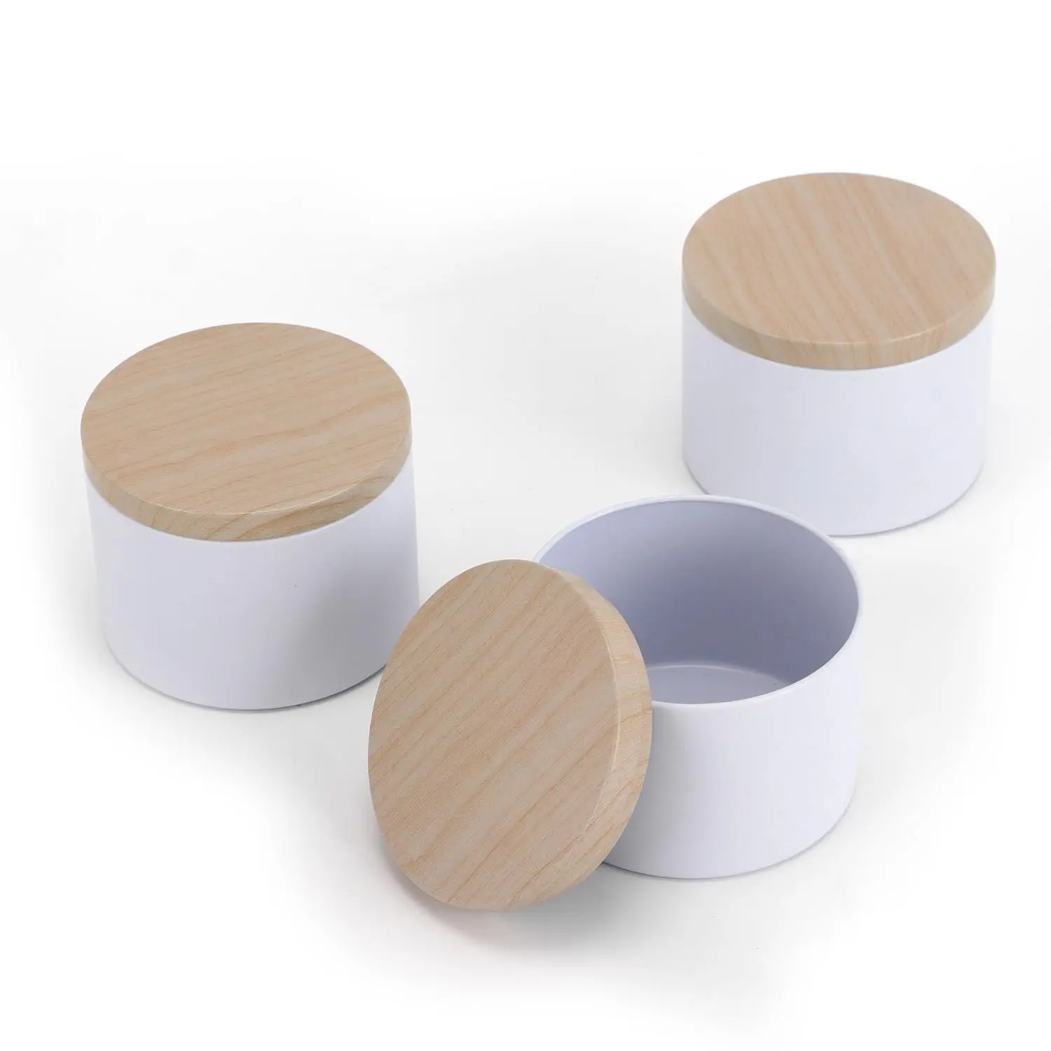 Hot Sale White Candle tins with Metal Wood-Grain Printing Lids