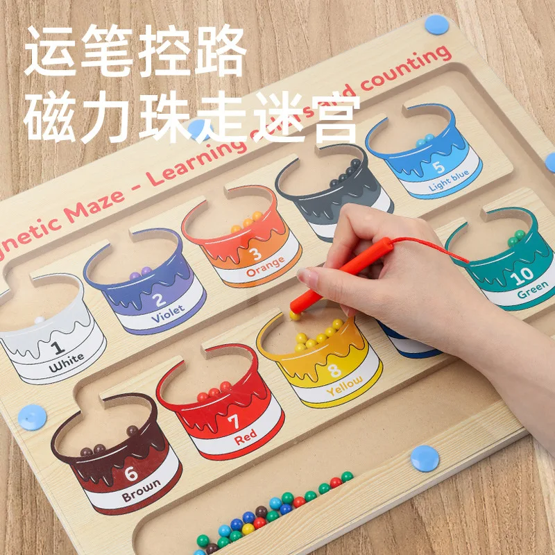 Wooden Magnetic Color And Number Maze Puzzles Toy Magnetic Color Maze Toddler Activities Board Blocks Toddler Toys