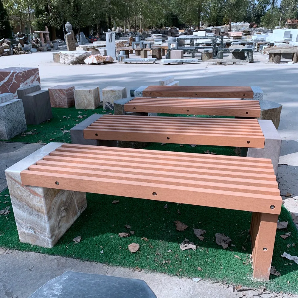 
outdoor furniture Natural stone legs PVC wood vein bench 