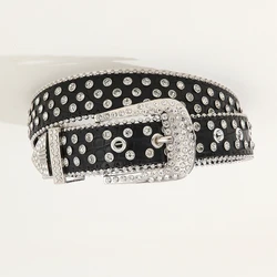 Custom Fashion luxury famous brands woman rhinestone belt cowboy and cowgirl black shiny rhinestone belt