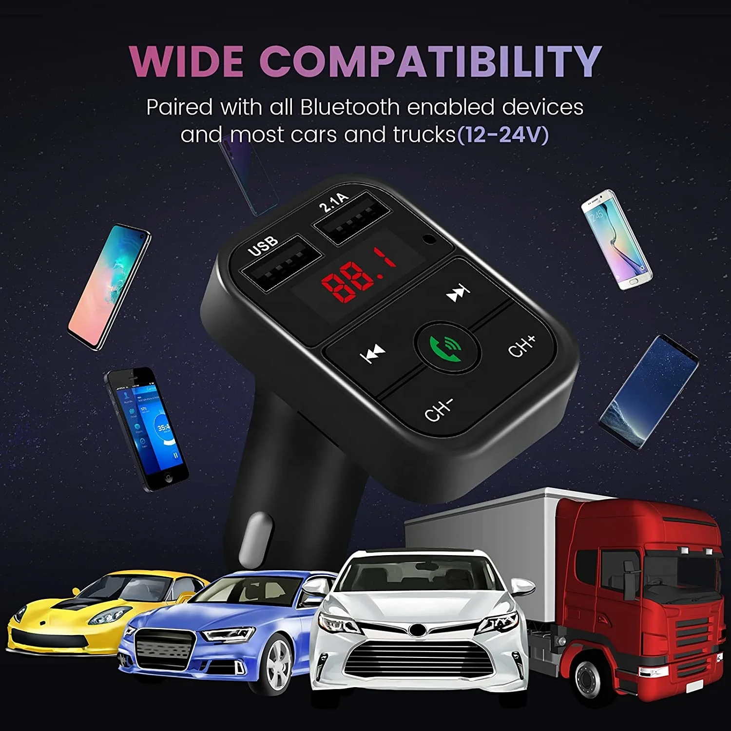 Shenzhen factory Fm Transmitter for Car Wireless FM Radio Transmitter Adapter and Receiver Car Kit with Hands Free Calling