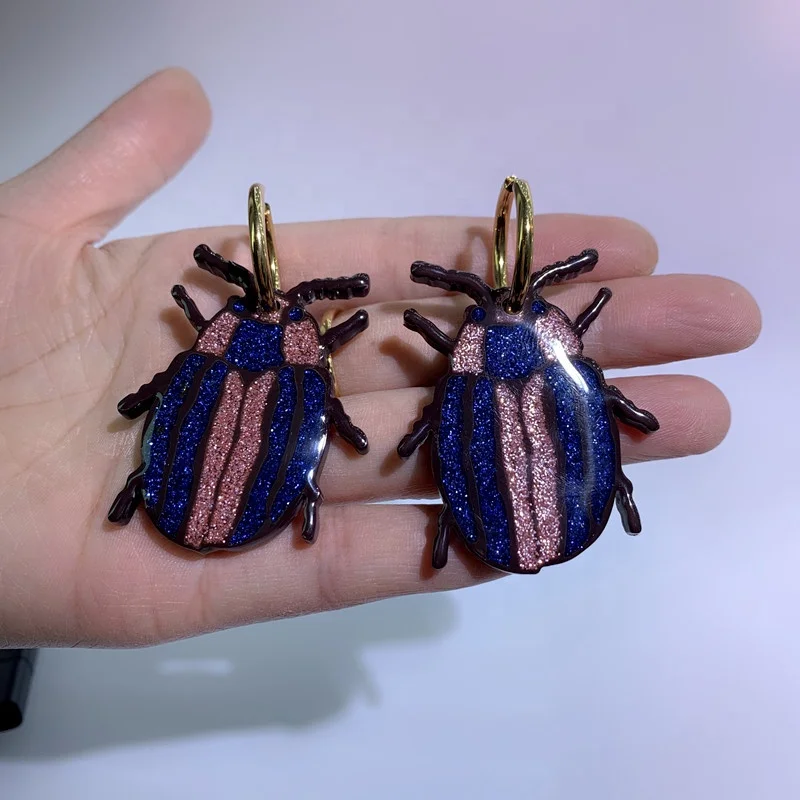 2021 new style wholesale acetate Insect glitter Earrings with gold metal fashion jewelry for girls women