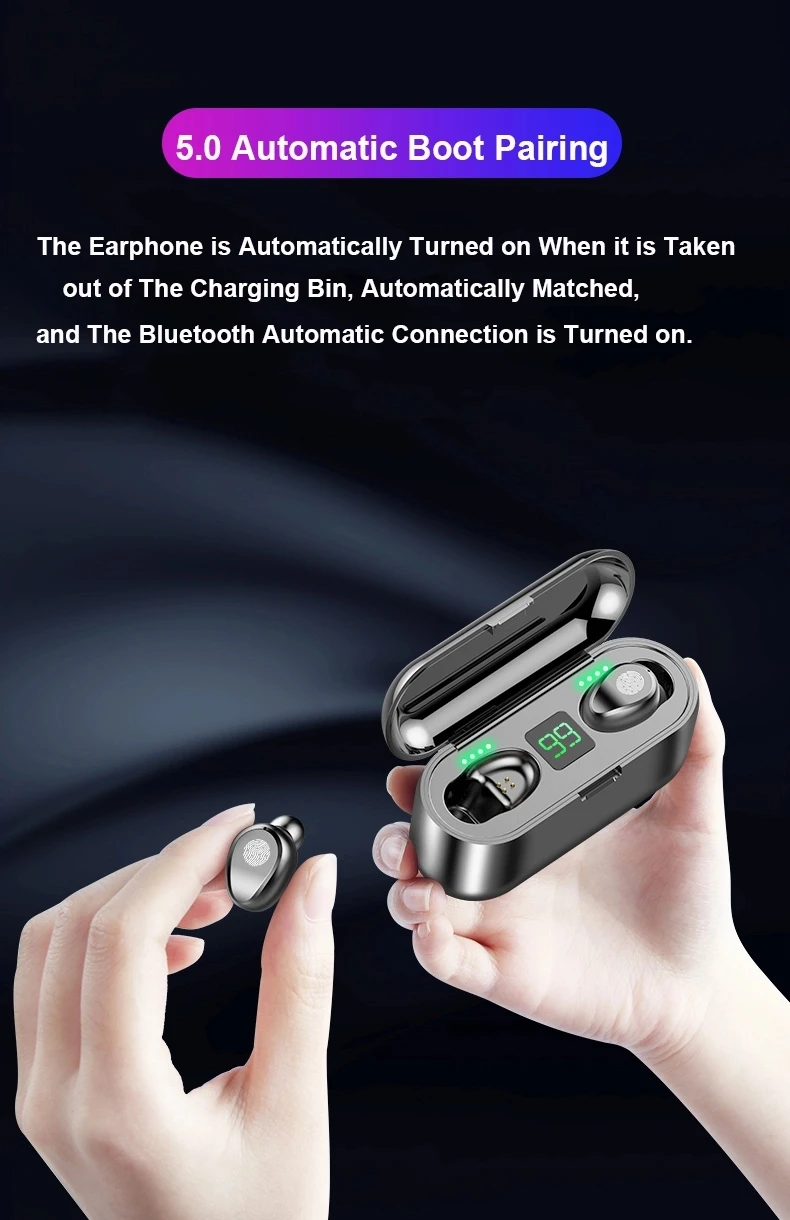 Free Sample F9-34 Tws Wireless Earphones Powerbank Power LCD Display F9 Earbuds Wireless Headphones