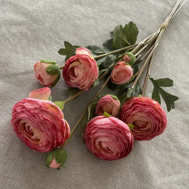 MF-L759  Wholesale 9 Heads Rose Artificial Flowers Burned Edge Burnt Orange Peony Flowers Silk Rose Bouquet