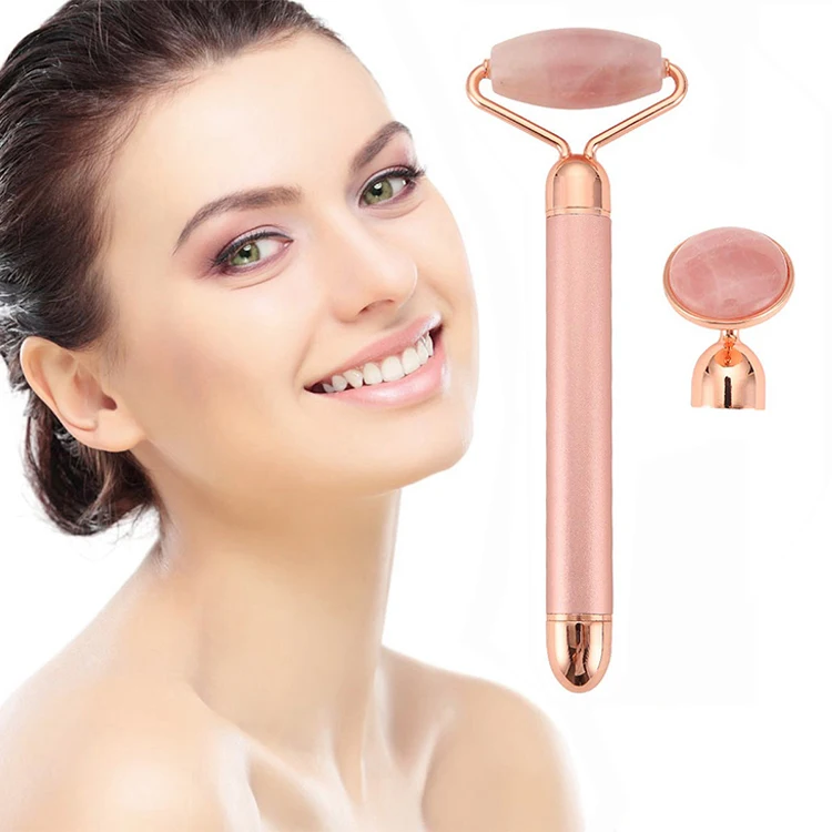 New Hot Sale 2 IN 1 Single Head Rose Quartz Jade Electric Vibrating Facial Roller For Body Face Massager