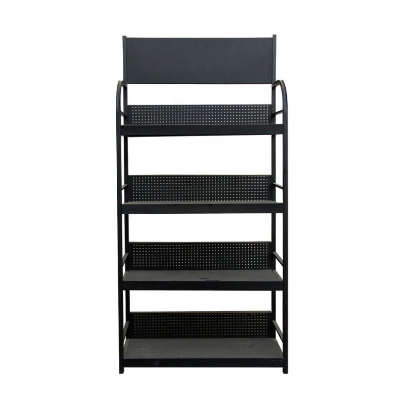 Auto Repair Shop Car Battery Display Racks Metal Floor Standing Metal Racks Display With Logo Printing